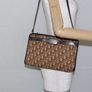 Christian Dior Trotter Canvas Shoulder Bag Brown Gold Auth